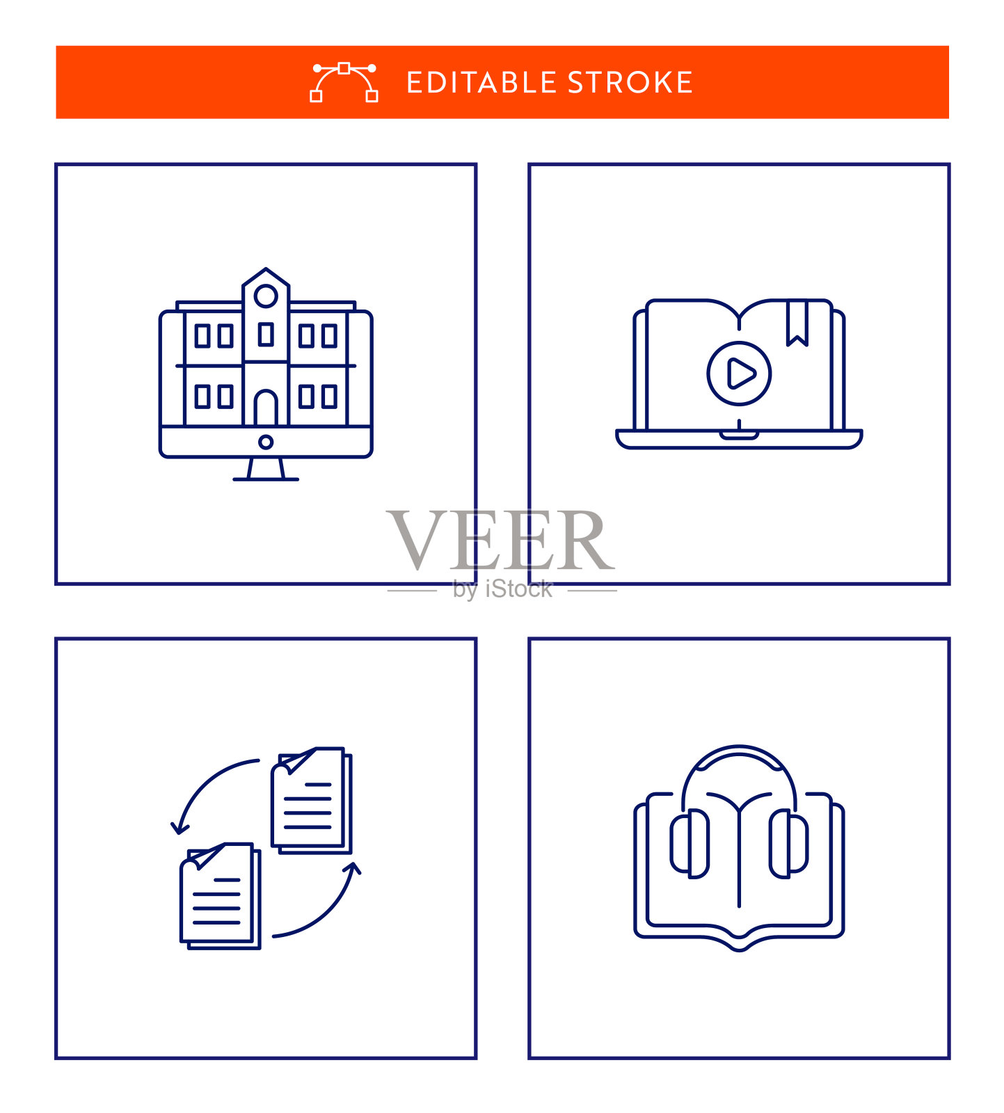 E-Learning迷你线图标设置与可编辑的描边。插画图片素材