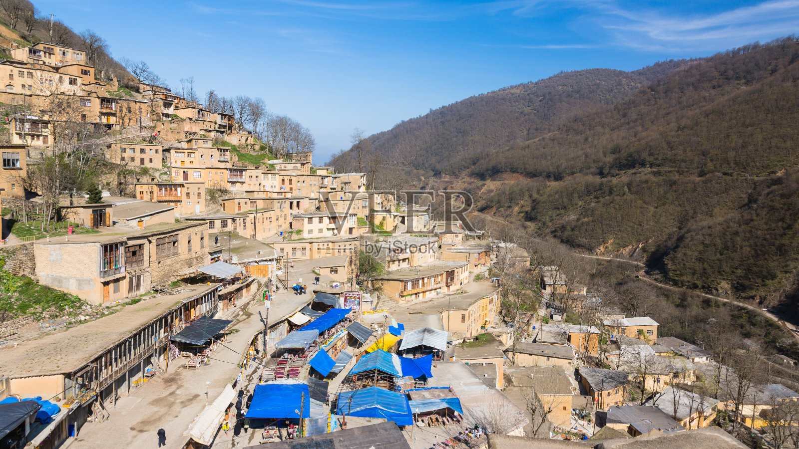 伊朗马苏勒的城镇景观照片摄影图片