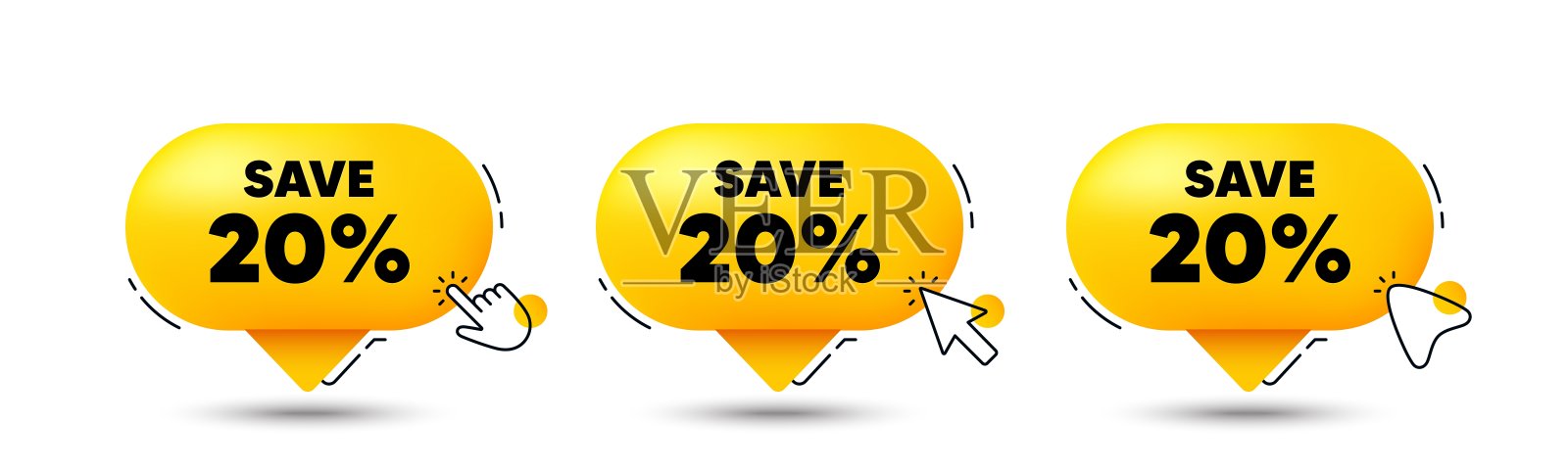 节省八折。打折报价标志。点击这里按钮。向量插画图片素材