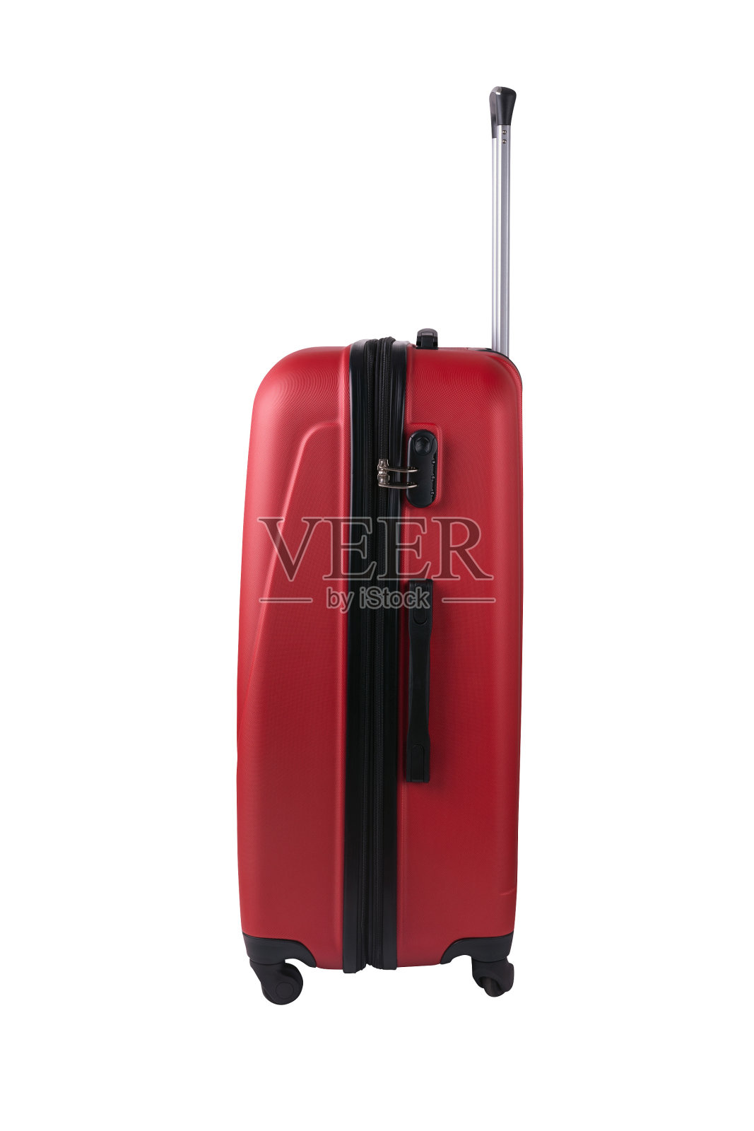 白色背景上的红色行李箱照片摄影图片