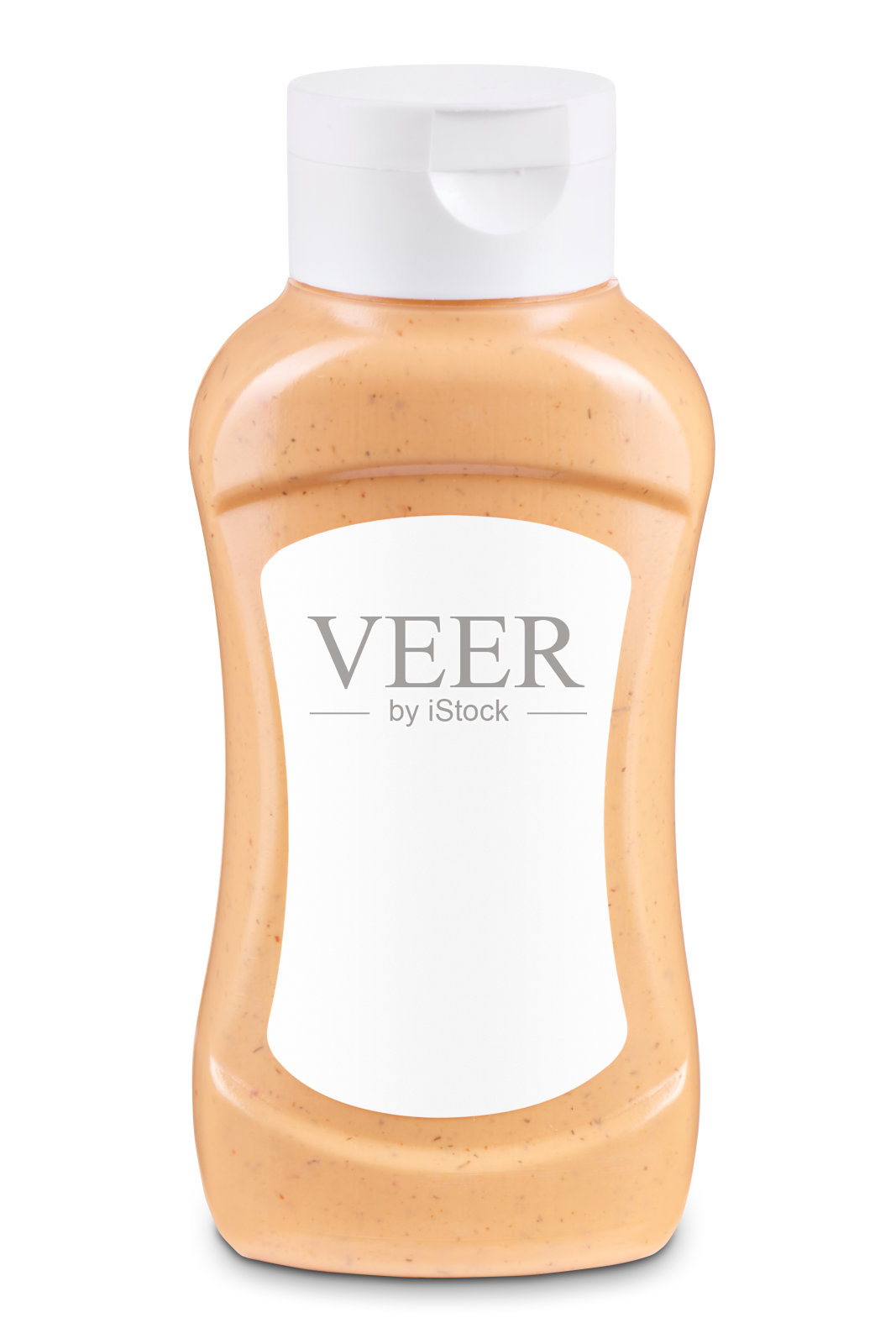 一瓶芥末酱翻盖和空白的白色标签孤立在白色背景。产品设计模板。凉拌卷心菜酱，蛋黄酱，酱汁，塔塔酱，辣根酱照片摄影图片