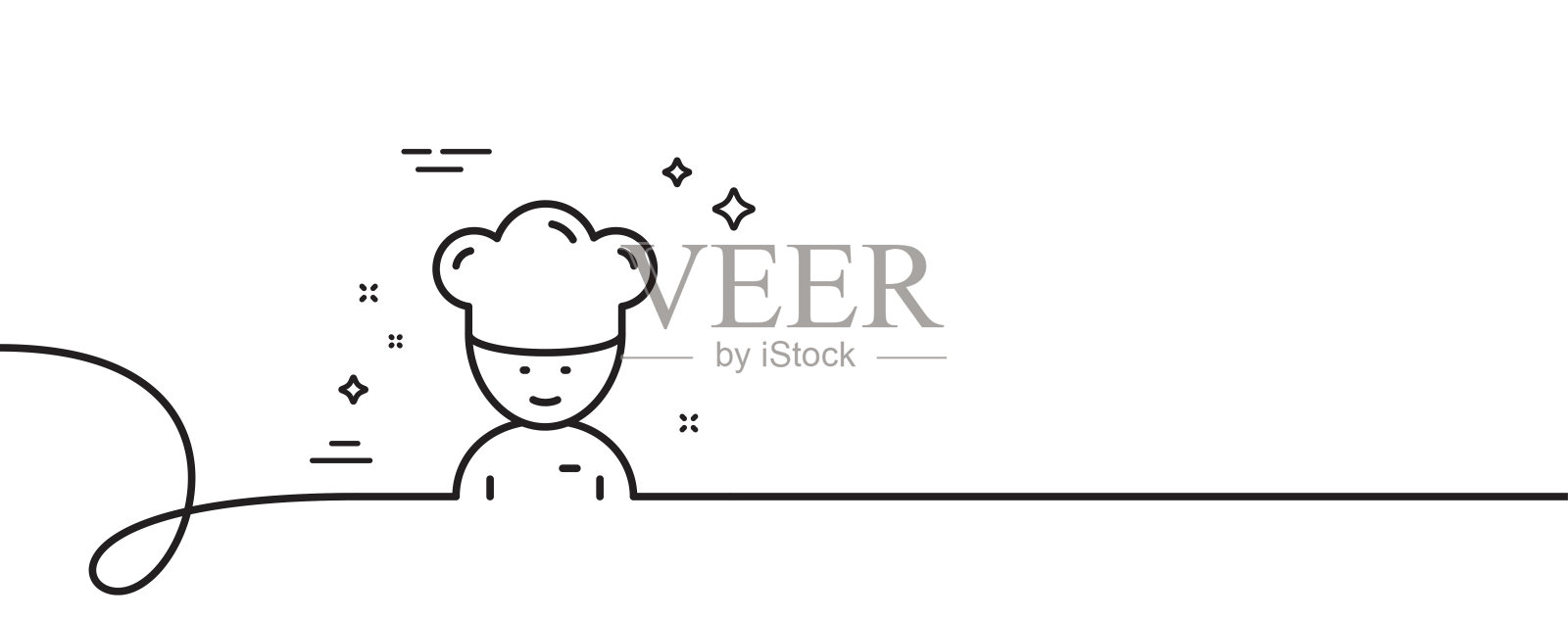 烹饪厨师线图标。大厨的迹象。准备食物。带旋度的连续线。向量插画图片素材