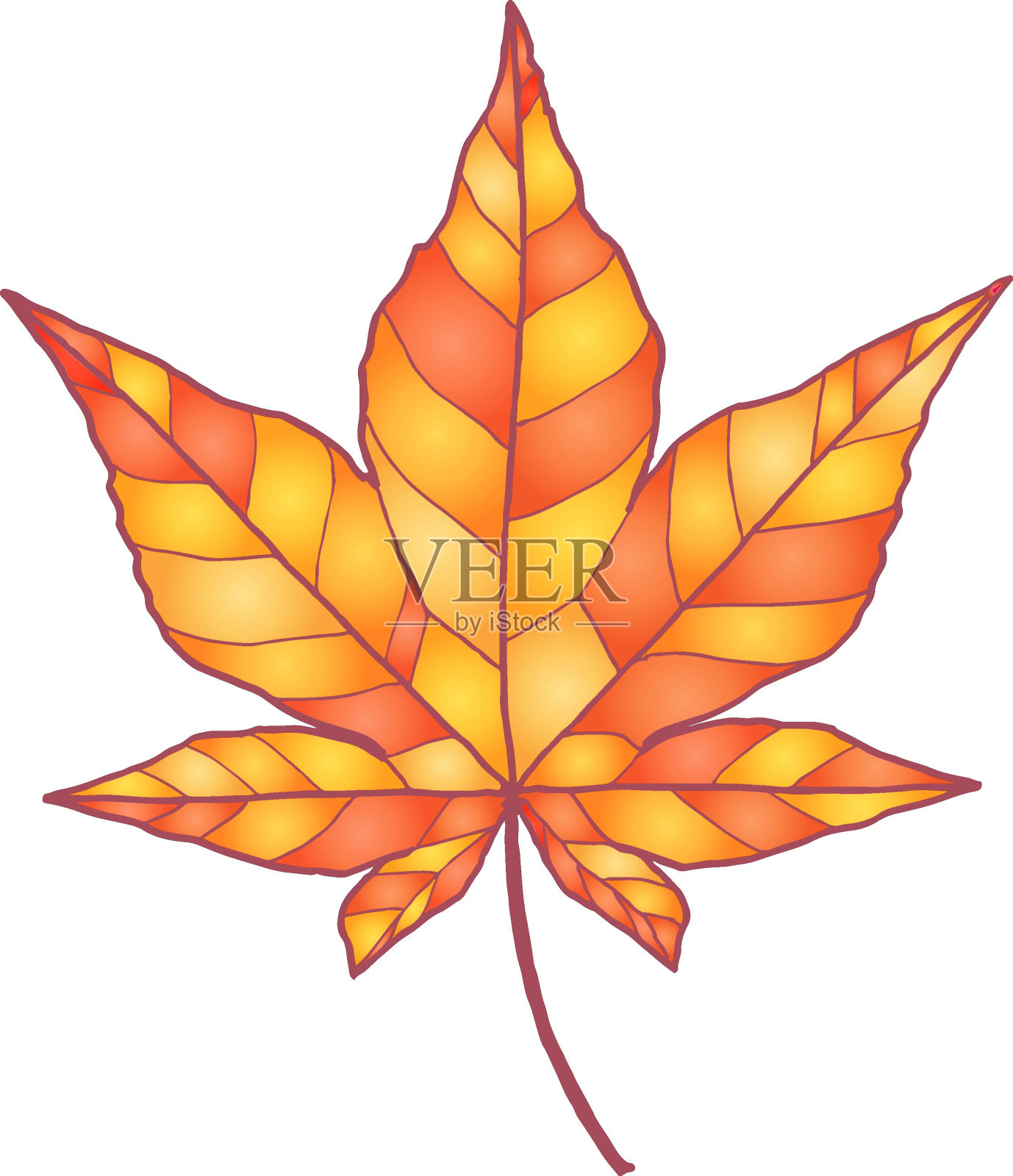 模拟秋叶缤纷的风格。枫木。插画图片素材