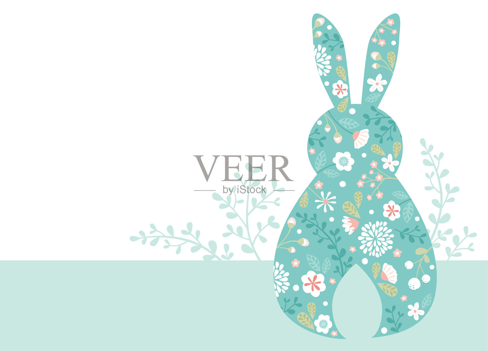 花的小兔子插画图片素材