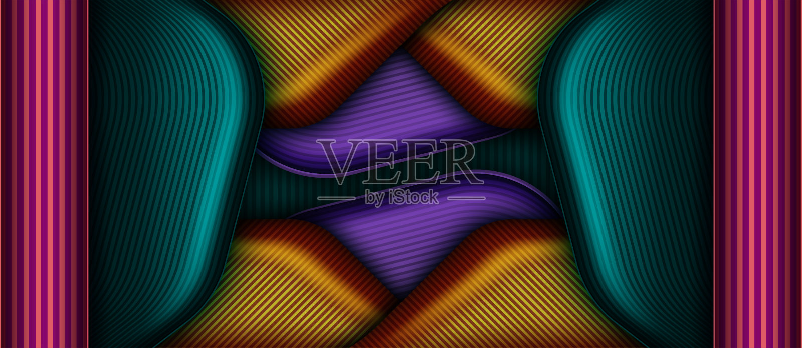 现代三维抽象多色光谱折叠效果分层背景。明亮的橙色蓝色彩色折叠壁纸插画图片素材