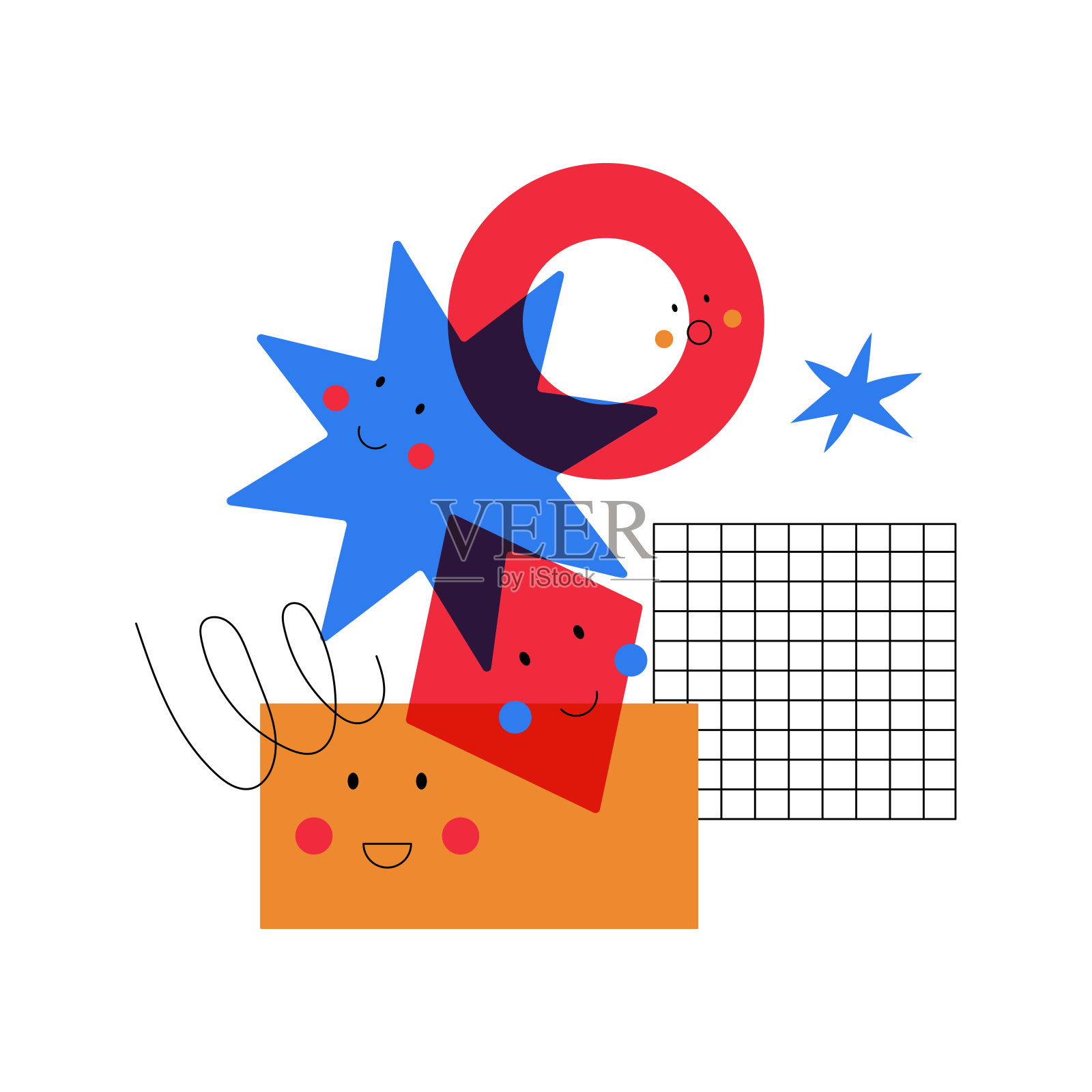 抽象几何形状与可爱有趣的元素组成矢量插图插画图片素材