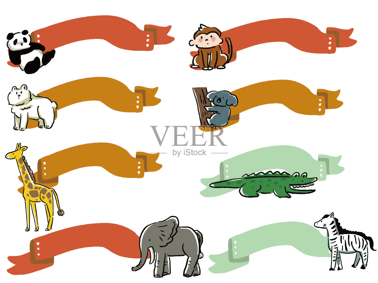 松散的手绘动物缎带式框架插图集插画图片素材