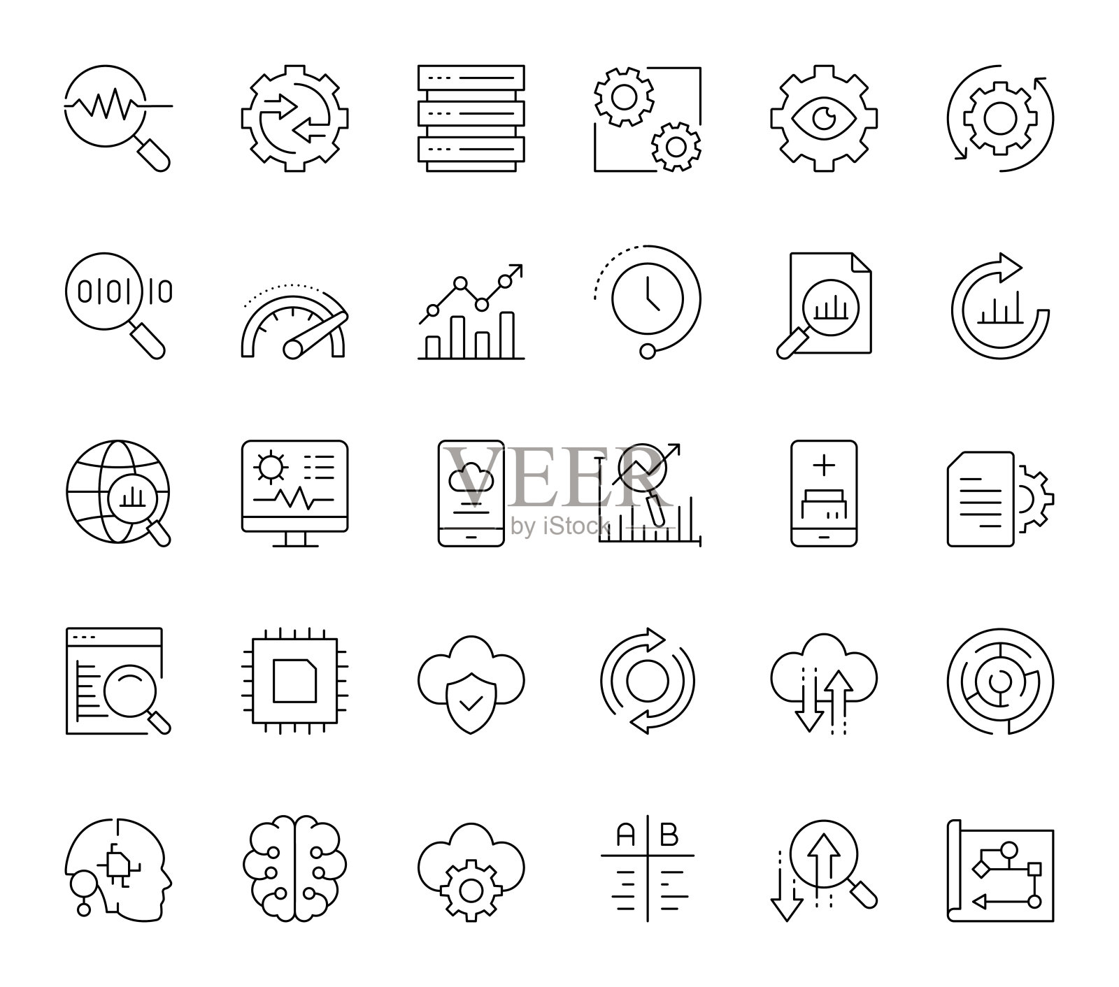 解锁数据的力量与可编辑的笔划分析图标集插画图片素材