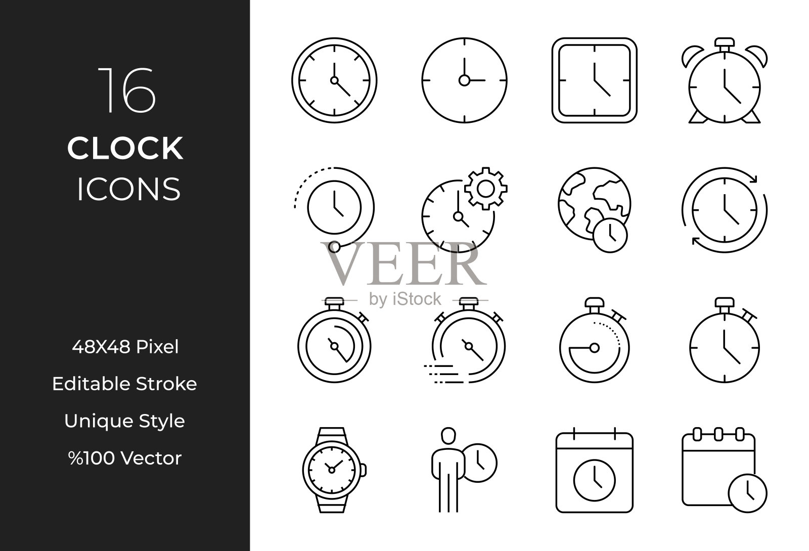 时钟线图标集插画图片素材