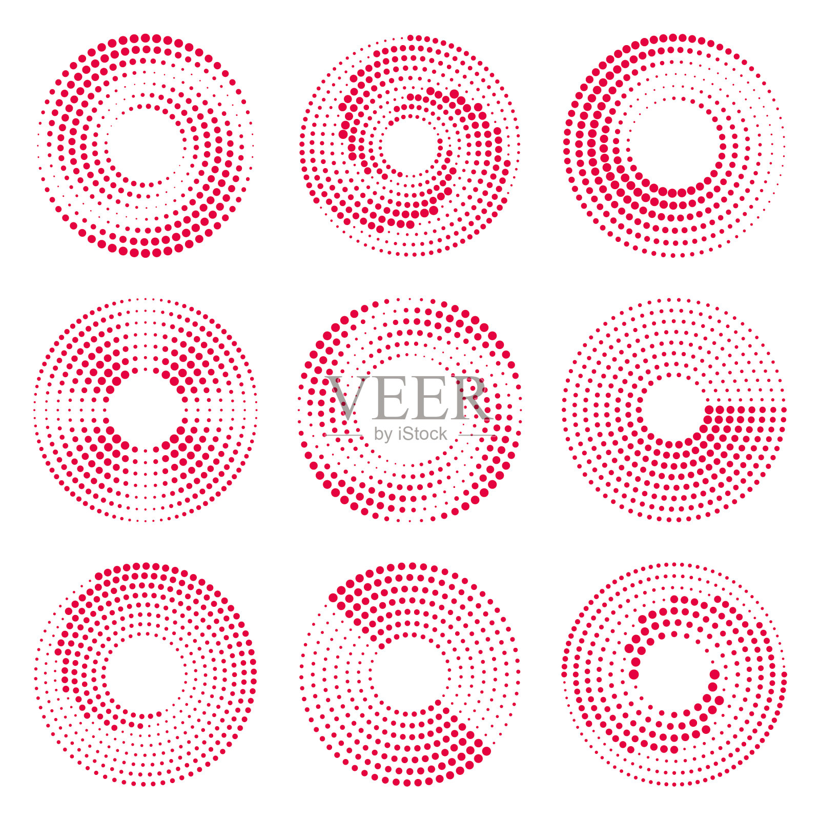 向量的虚线圆。半色调效果插画图片素材