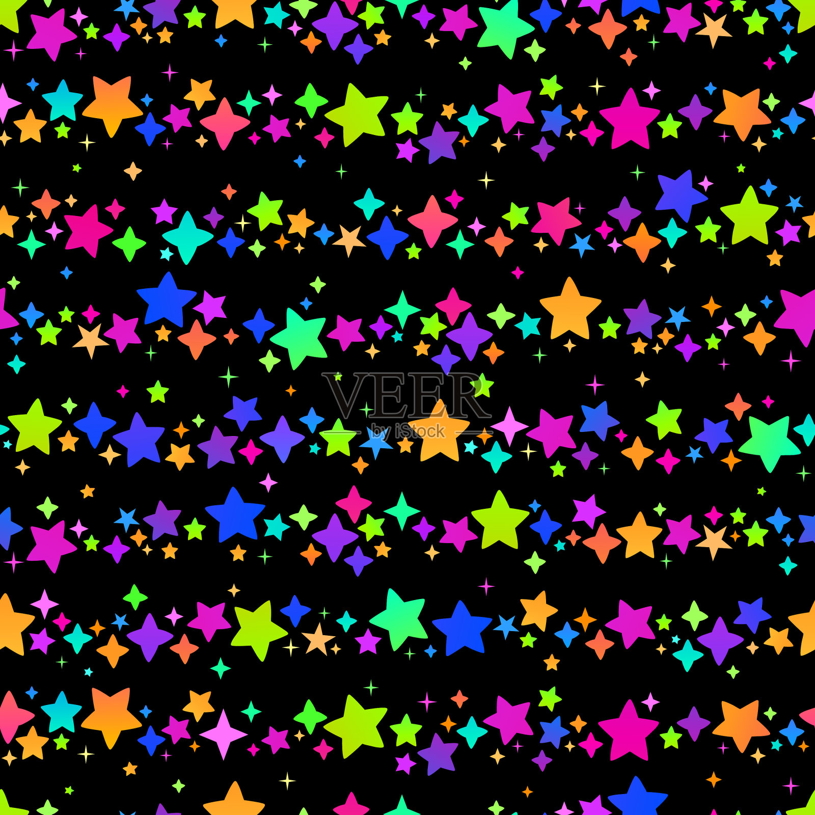 无缝背景与明亮的节日霓虹灯星星插画图片素材