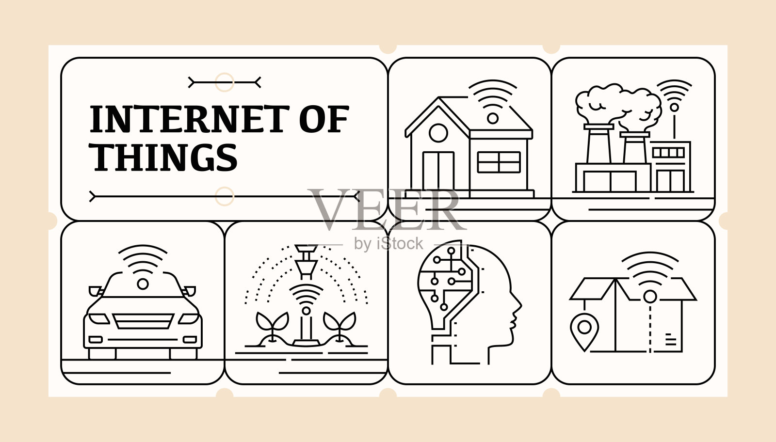 物联网线图标集和横幅设计插画图片素材