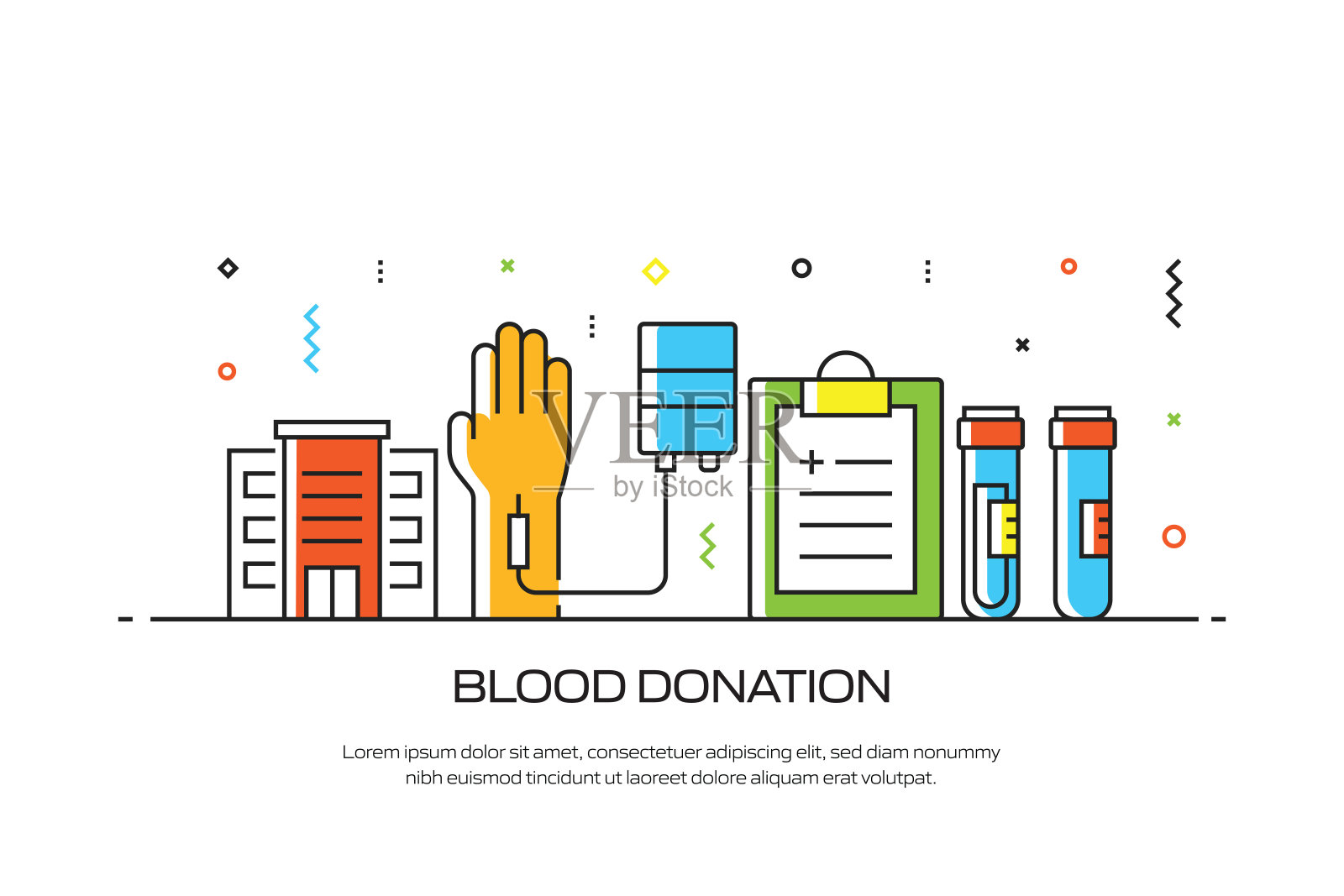 献血相关的线风格横幅设计网页，标题，小册子，年度报告和书籍封面插画图片素材