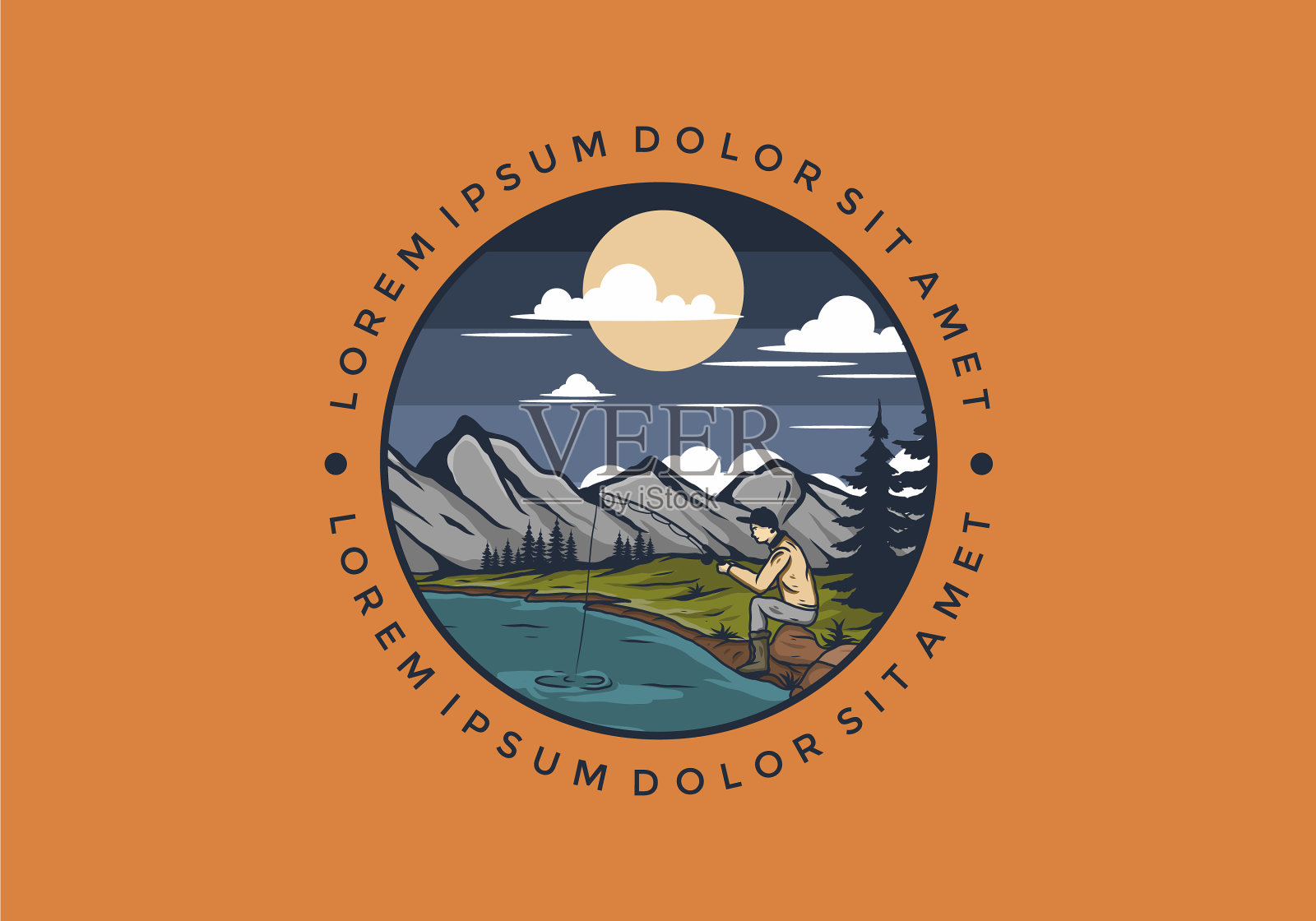 户外野外捕鱼图插画图片素材