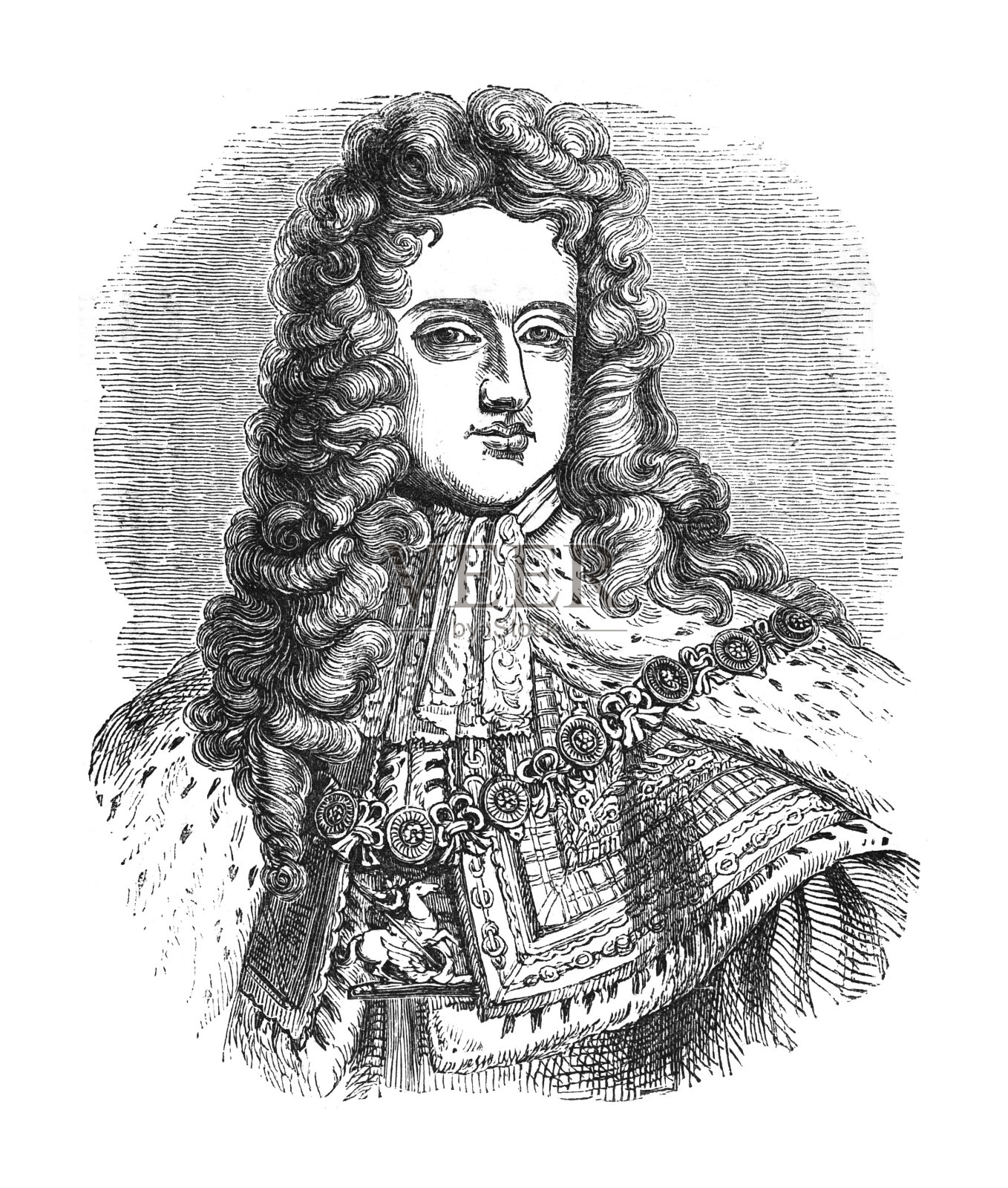 英格兰的威廉三世也被称为奥兰治的威廉-奥兰治的君主王子，荷兰共和国的总督和英格兰，爱尔兰和苏格兰的国王(1650-1702)-复古雕刻插图插画图片素材