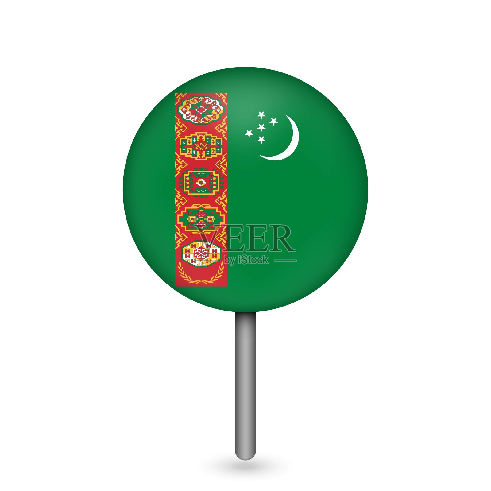 地图指针与国家土库曼斯坦。土库曼斯坦国旗。矢量插图。插画图片素材