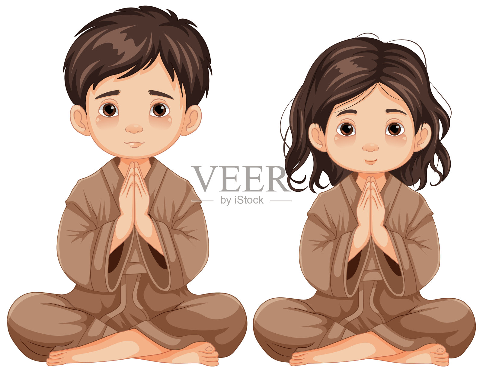 祈祷的男孩和女孩插画图片素材