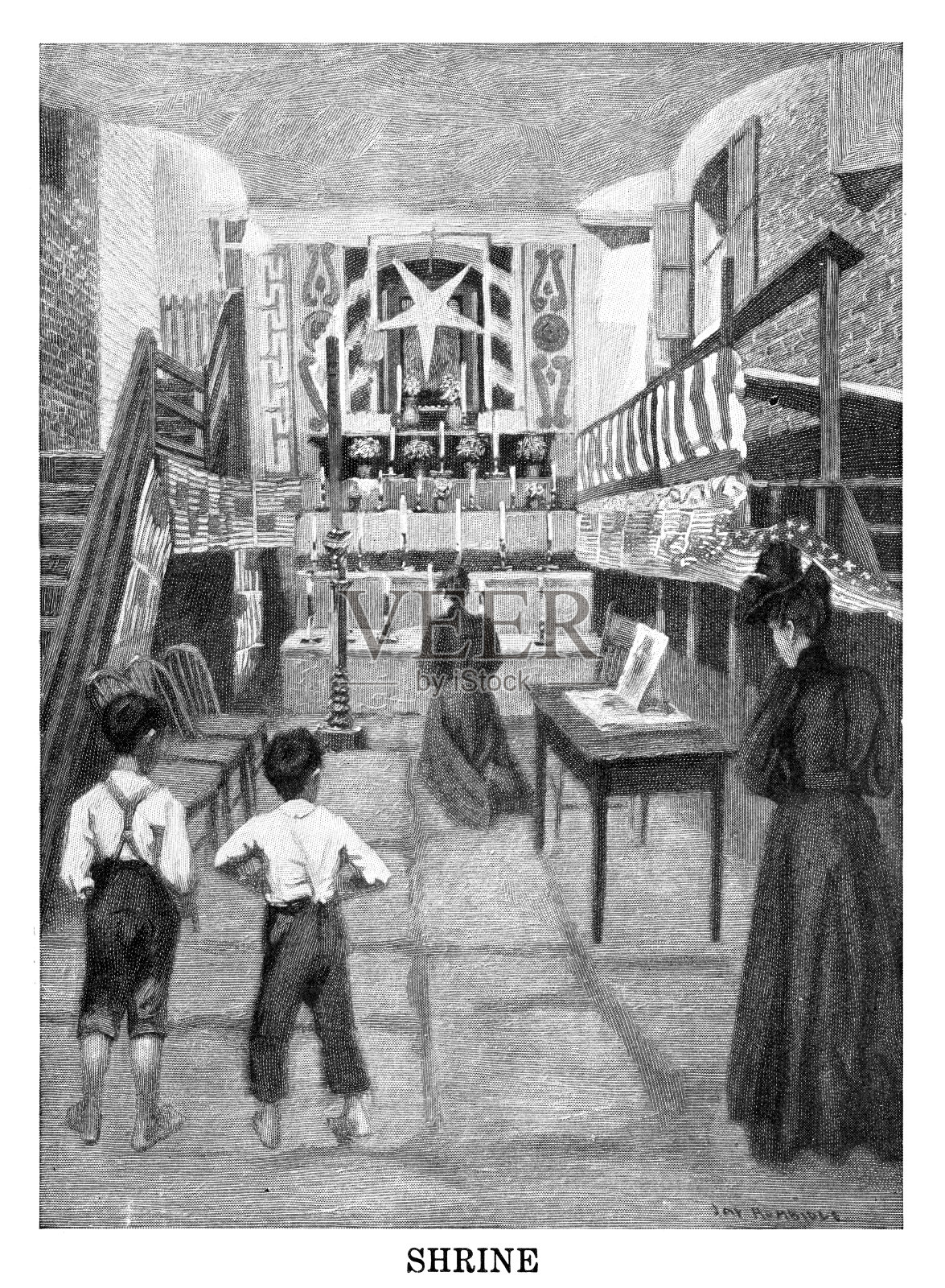 在神龛里祈祷插画图片素材