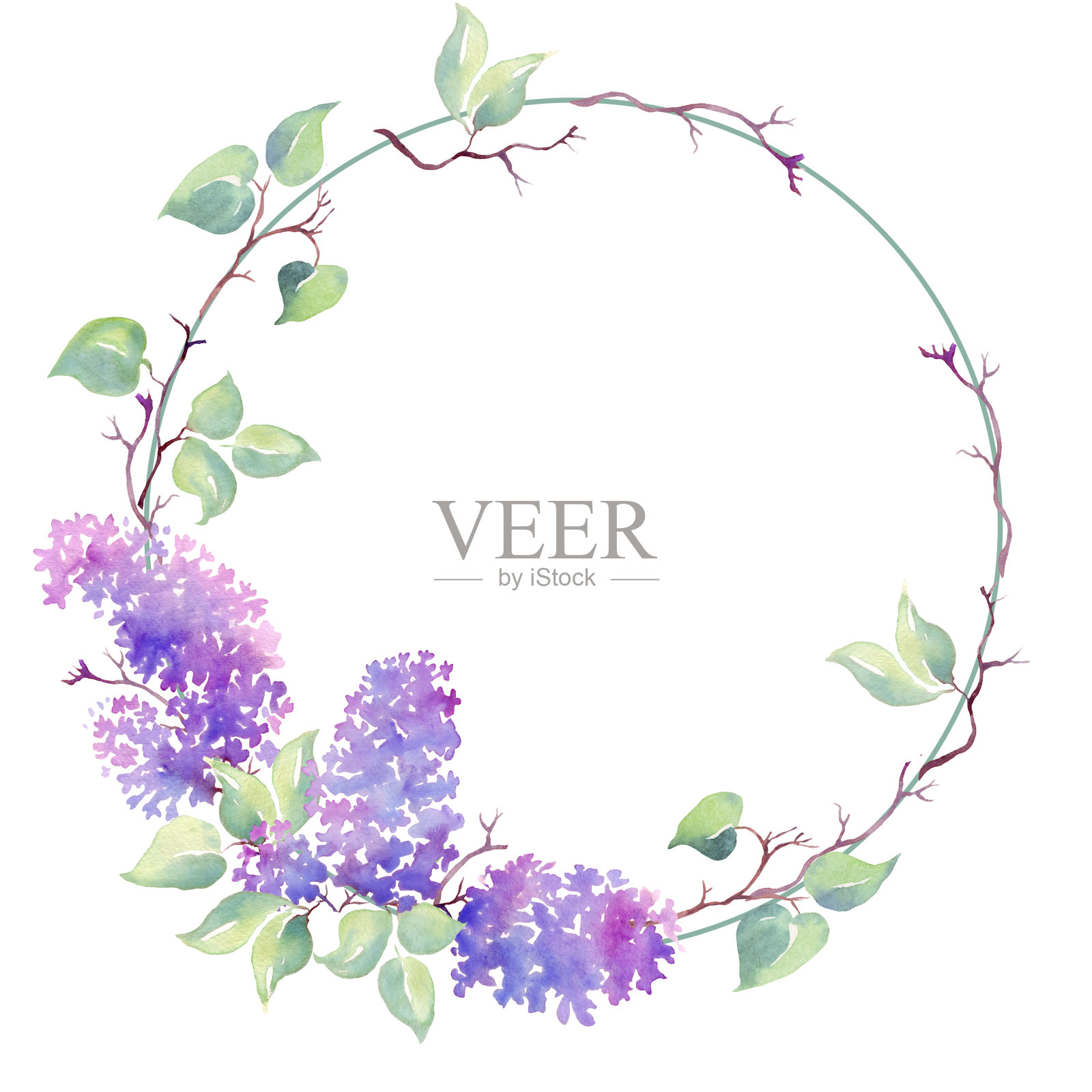 淡紫色的花环。水彩插图。手绘插画图片素材