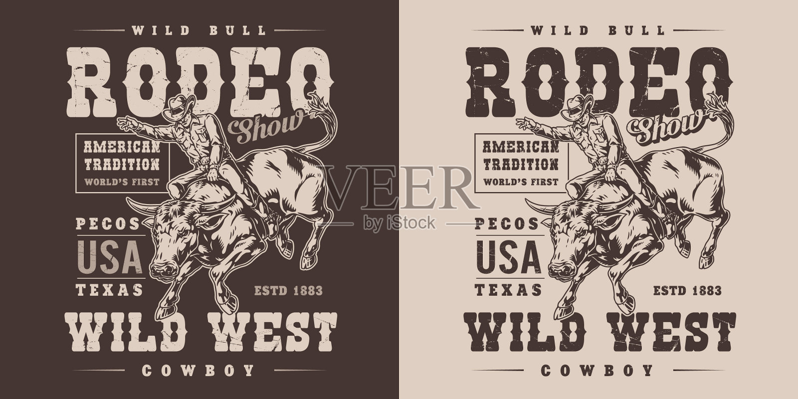 牛仔竞技表演老式单色传单设计模板素材