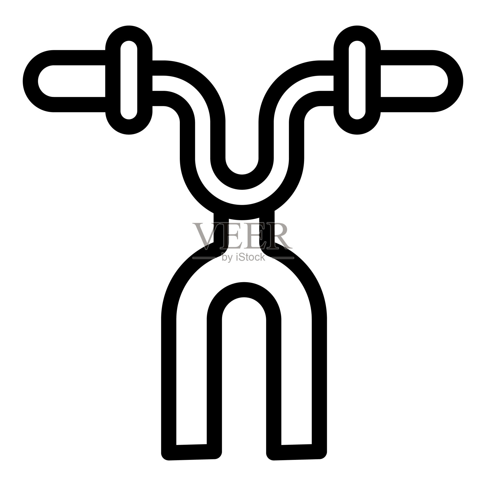 自行车叉和车把线图标，自行车零件的概念，自行车车轮与叉标志在白色背景，自行车叉与车把在轮廓移动。矢量图形。插画图片素材