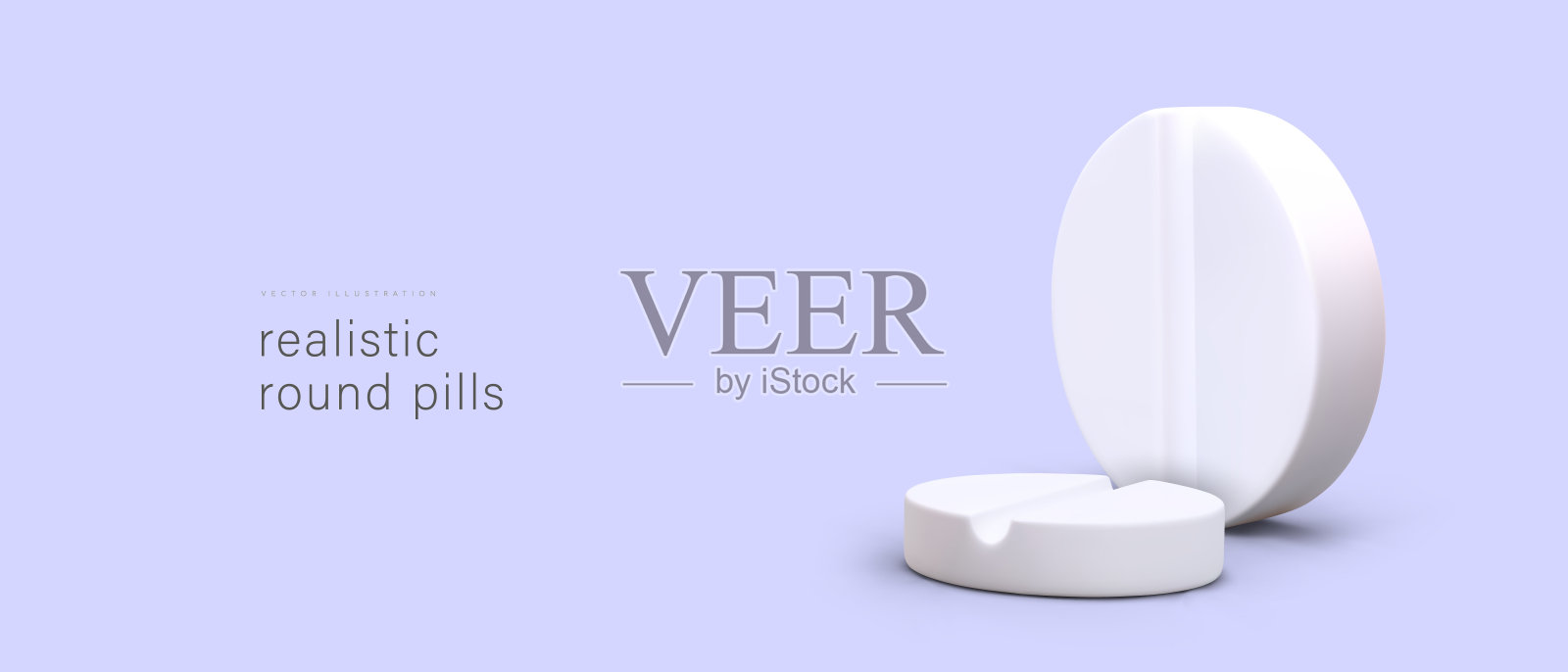 三维逼真的白色圆形药丸。医学网站海报与文字的地方插画图片素材