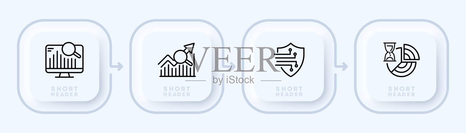 统计组图标。图表，电脑，放大镜，箭头，增加，保护，沙漏，工作。经营理念。新生变形样式。矢量线图标的业务和广告图标素材