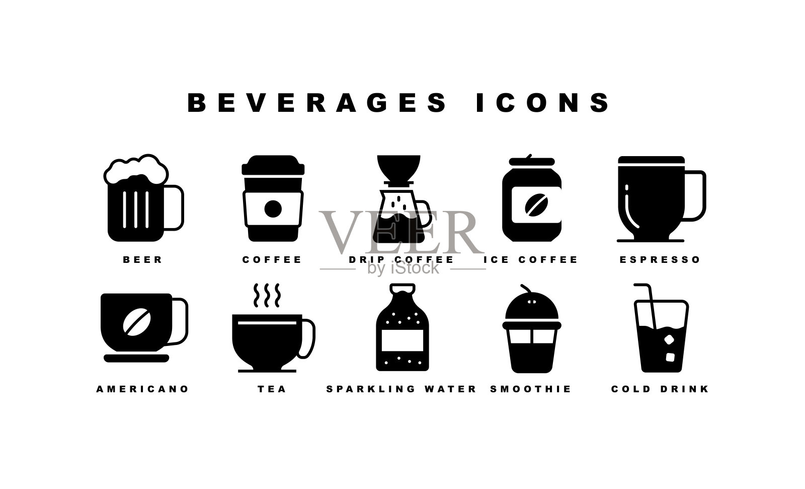 采购产品饮料，咖啡，茶，可乐，啤酒图标插画图片素材