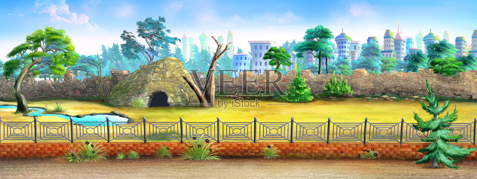 动物园里野生动物的围栏插画图片素材