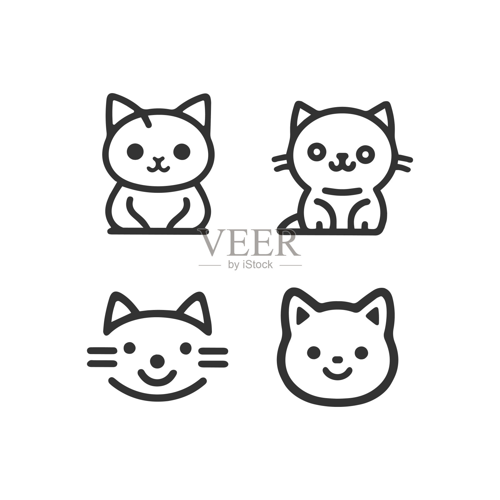 卡通猫，小猫的脸线矢量图标集孤立插画图片素材