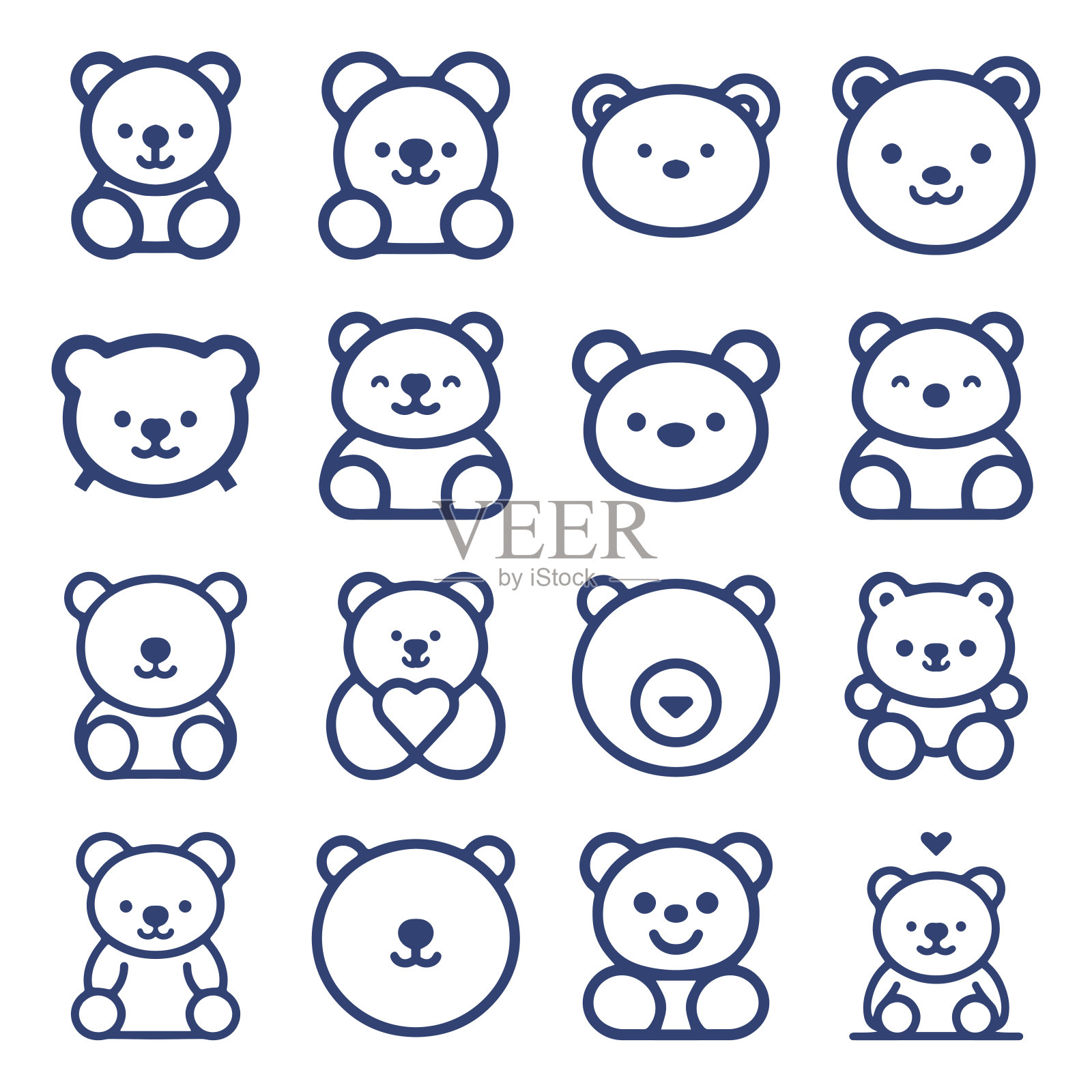 泰迪熊卡通线图标收集插画图片素材