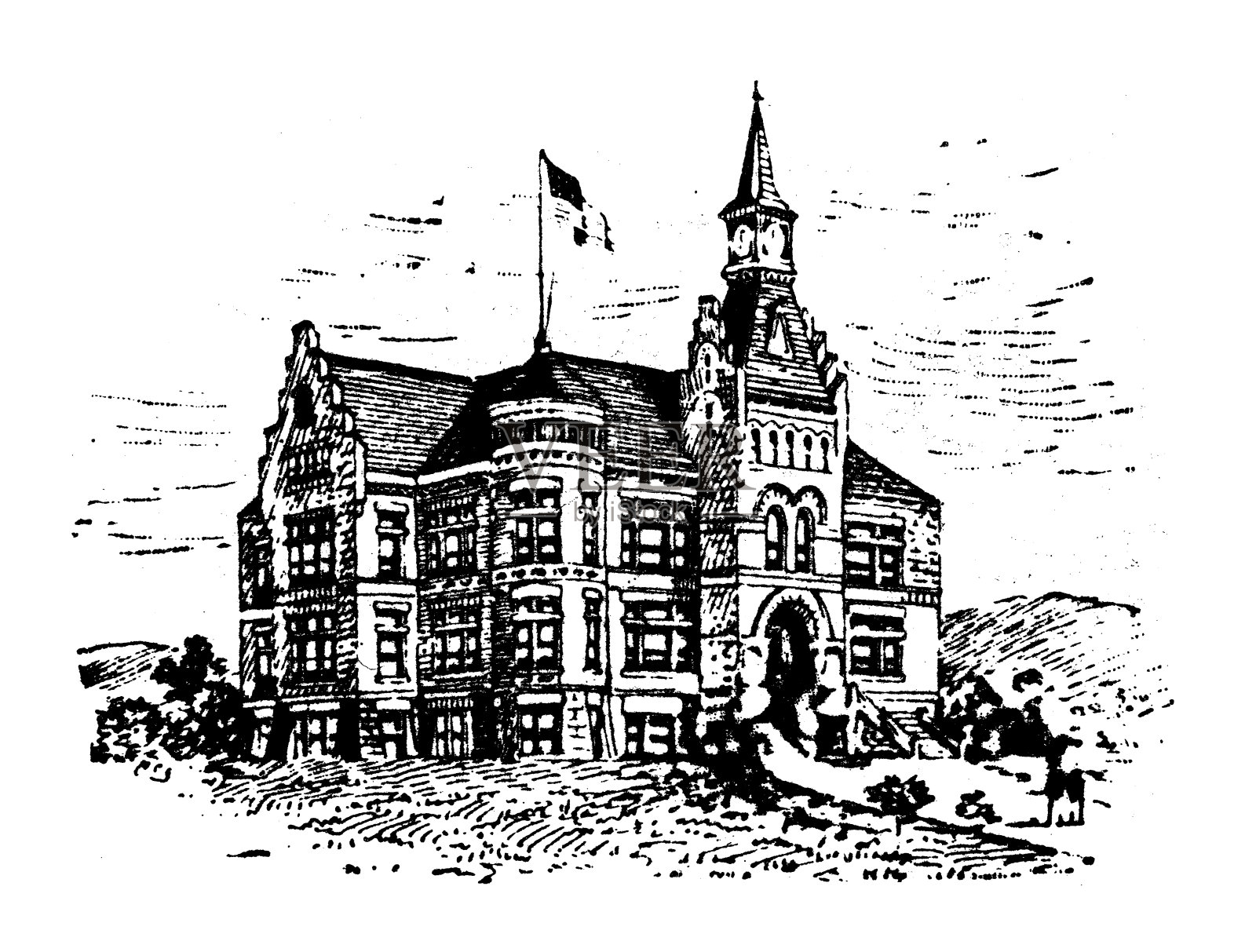 古董插图美国，蒙大拿地标和公司:海伦娜，高中插画图片素材