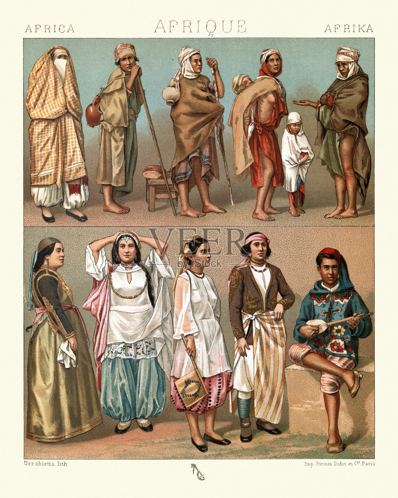 传统服饰，北非，阿尔及利亚海岸，跳舞的女人，摩尔女人，乡村男人插画图片素材