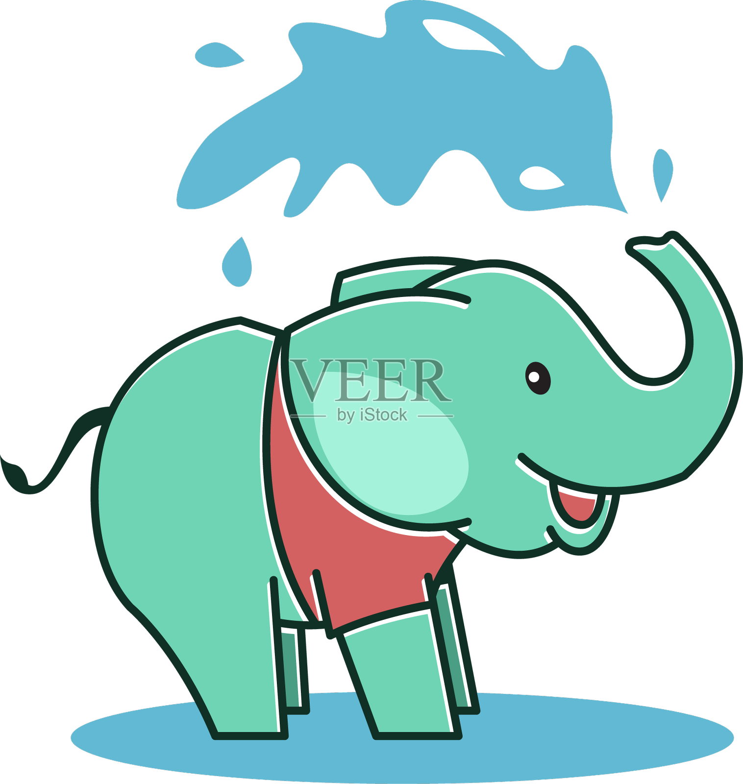 可爱的小象快乐友好的喷水设计元素图片