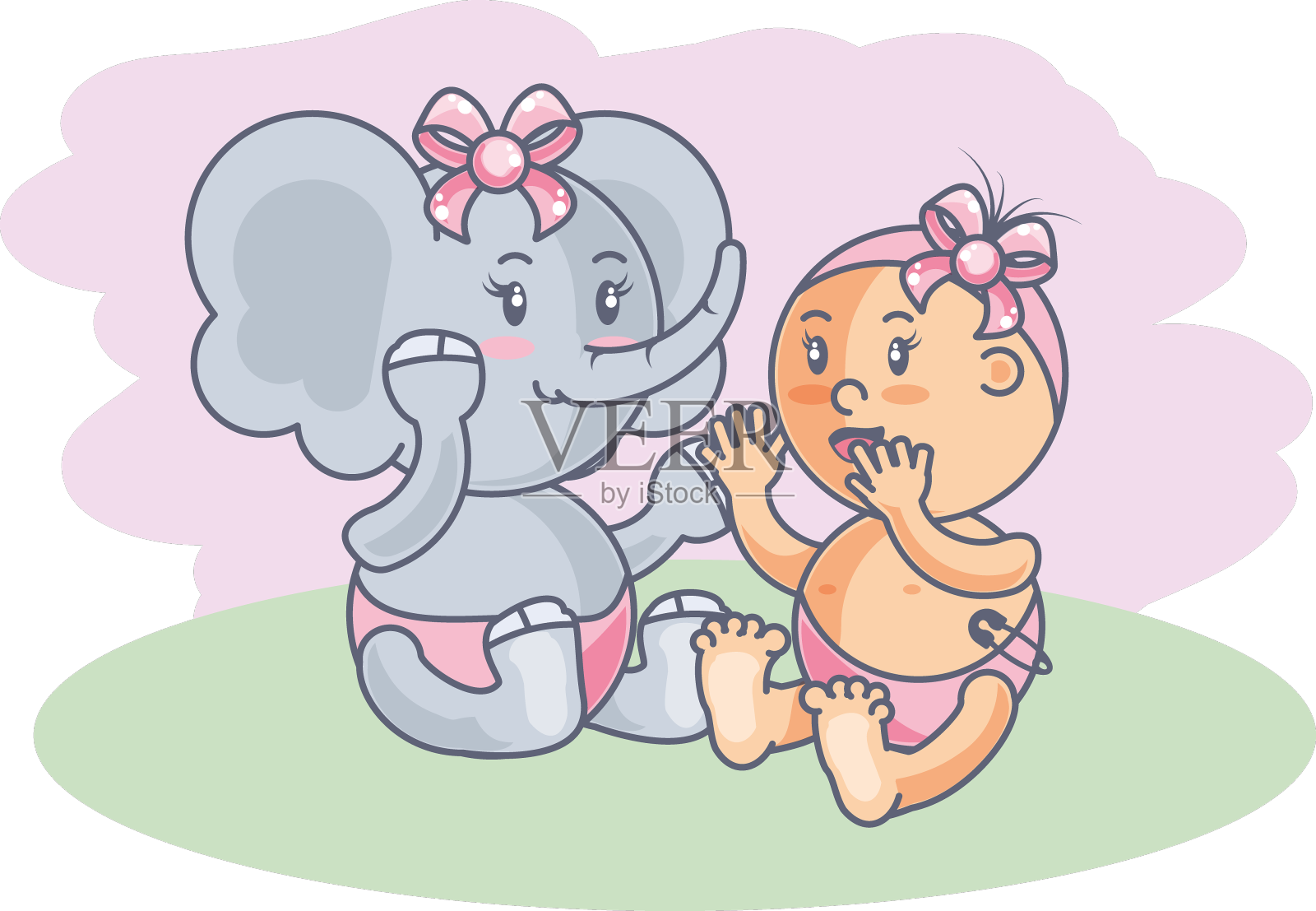 可爱的母象和小女孩设计元素图片