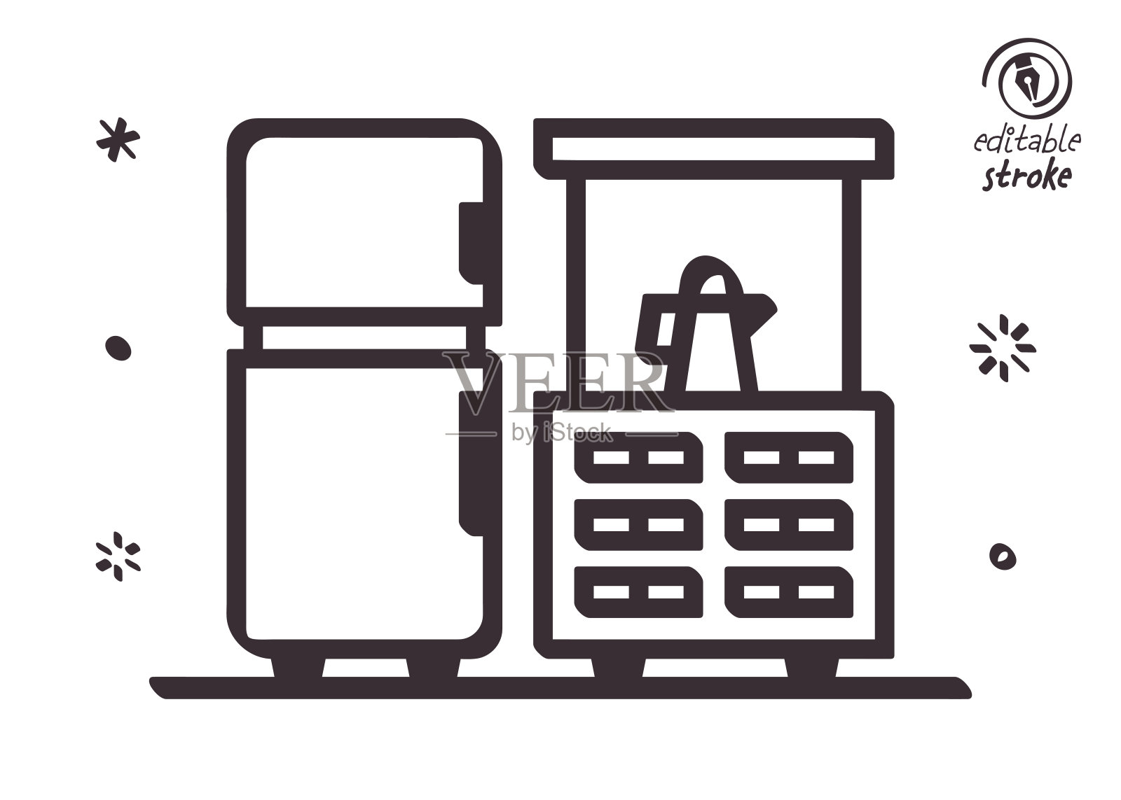 俏皮的线条插画为厨房隔间插画图片素材