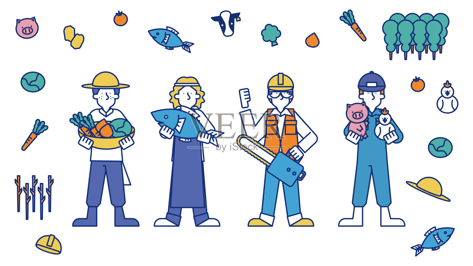 从事第一产业男性职业设置(全身)插画图片素材