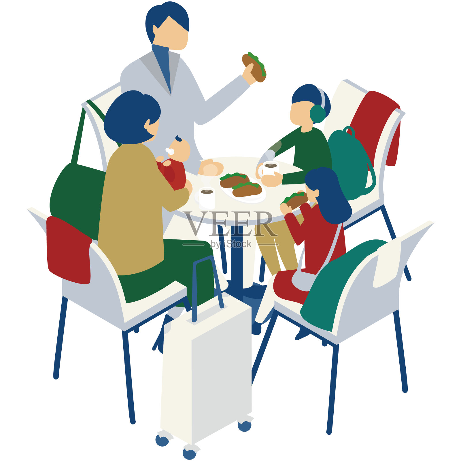 一个五口之家在圣诞节享受旅行插画图片素材