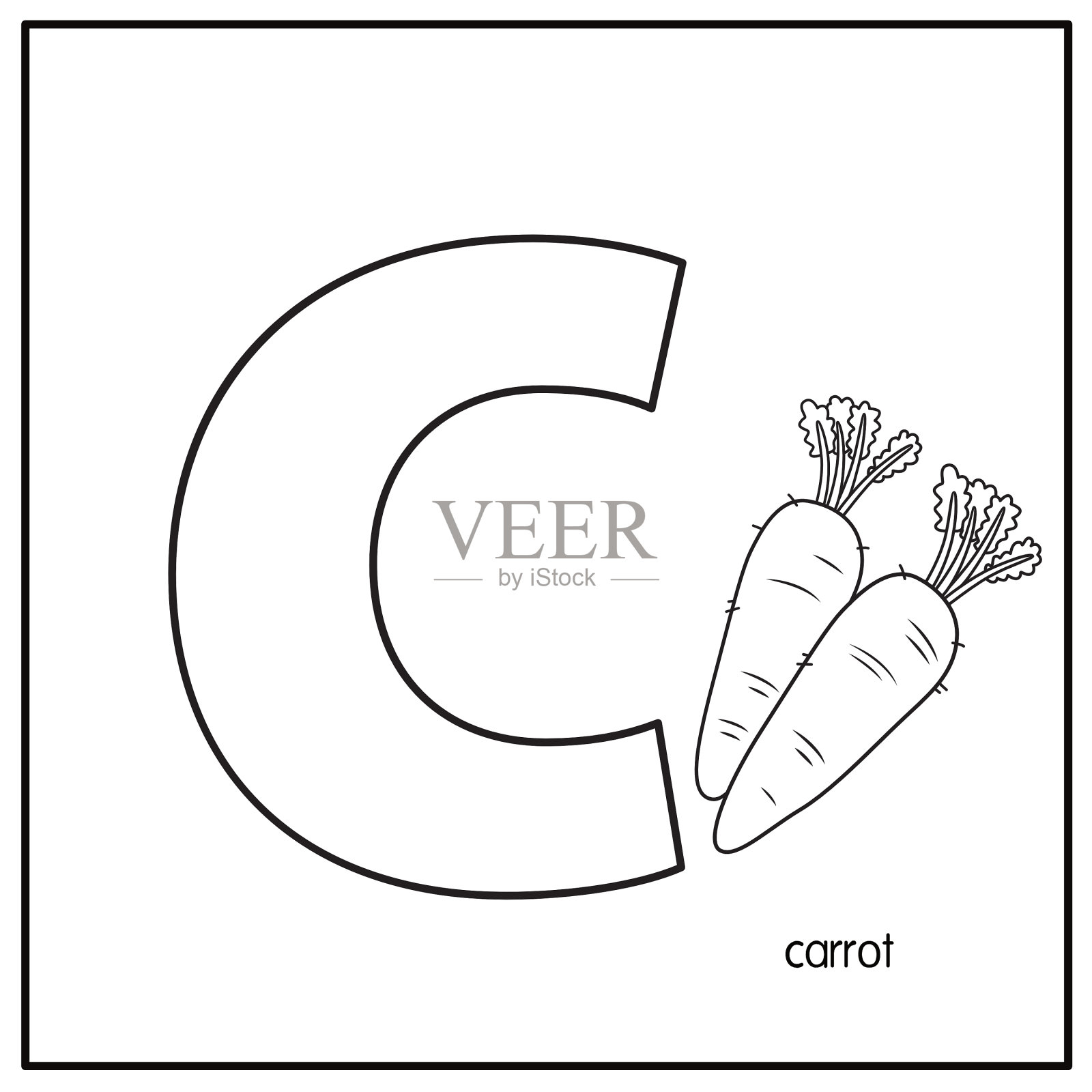 向量胡萝卜插图与字母C小写字母的儿童学习练习ABC插画图片素材