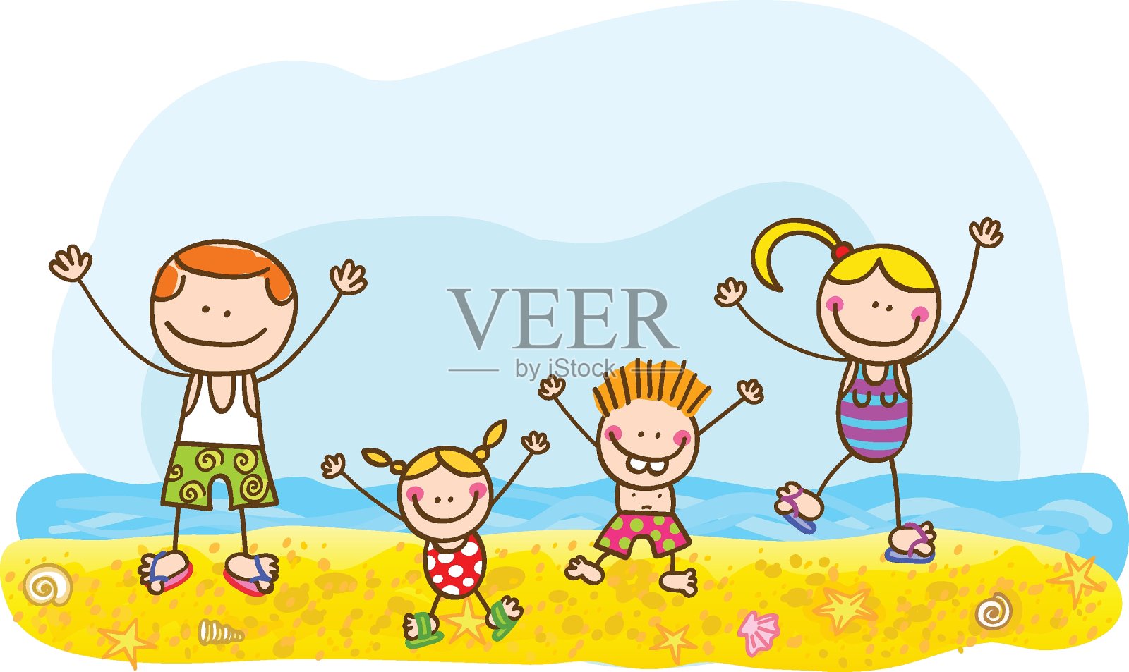 快乐的夏天在海滩家庭插画图片素材