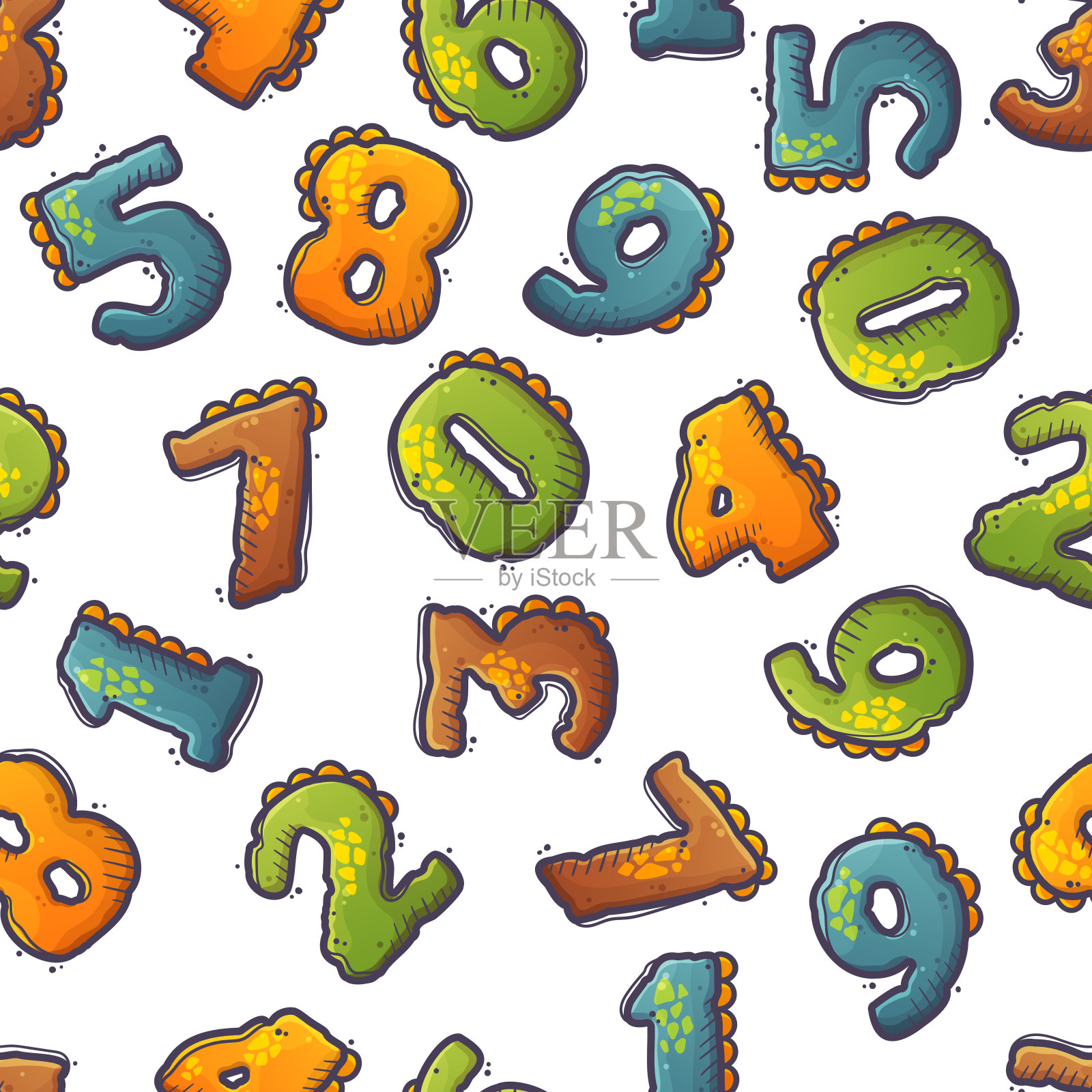 手绘卡通恐龙数字模式向量插画图片素材