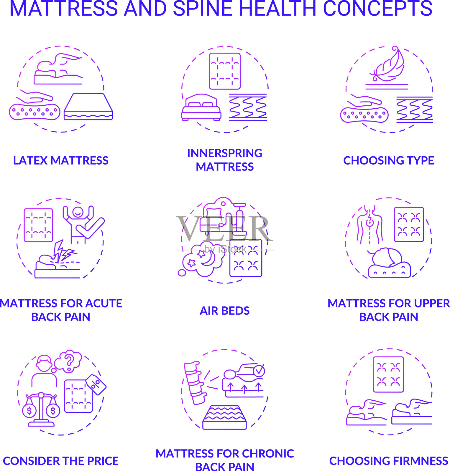 床垫和脊柱健康紫色梯度概念插画图片素材