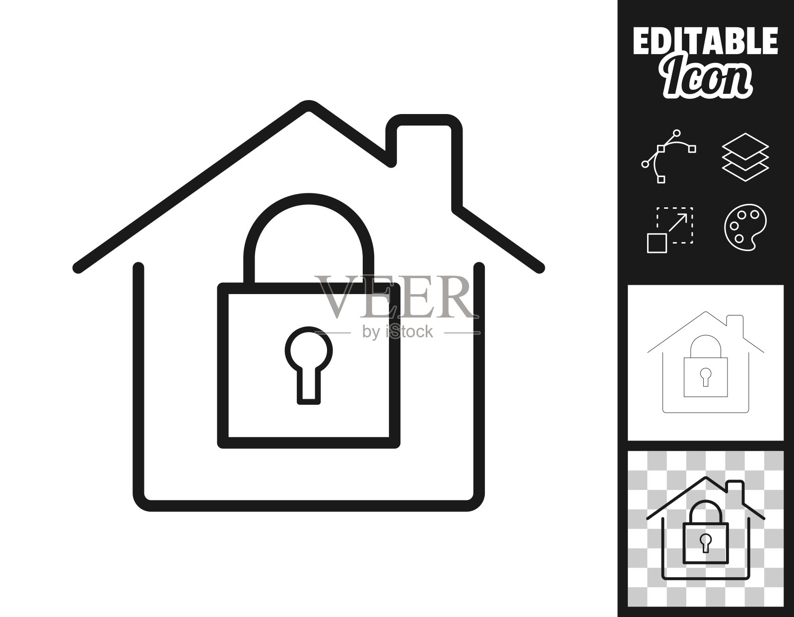 家庭安全-带挂锁的房子。图标设计。轻松地编辑插画图片素材