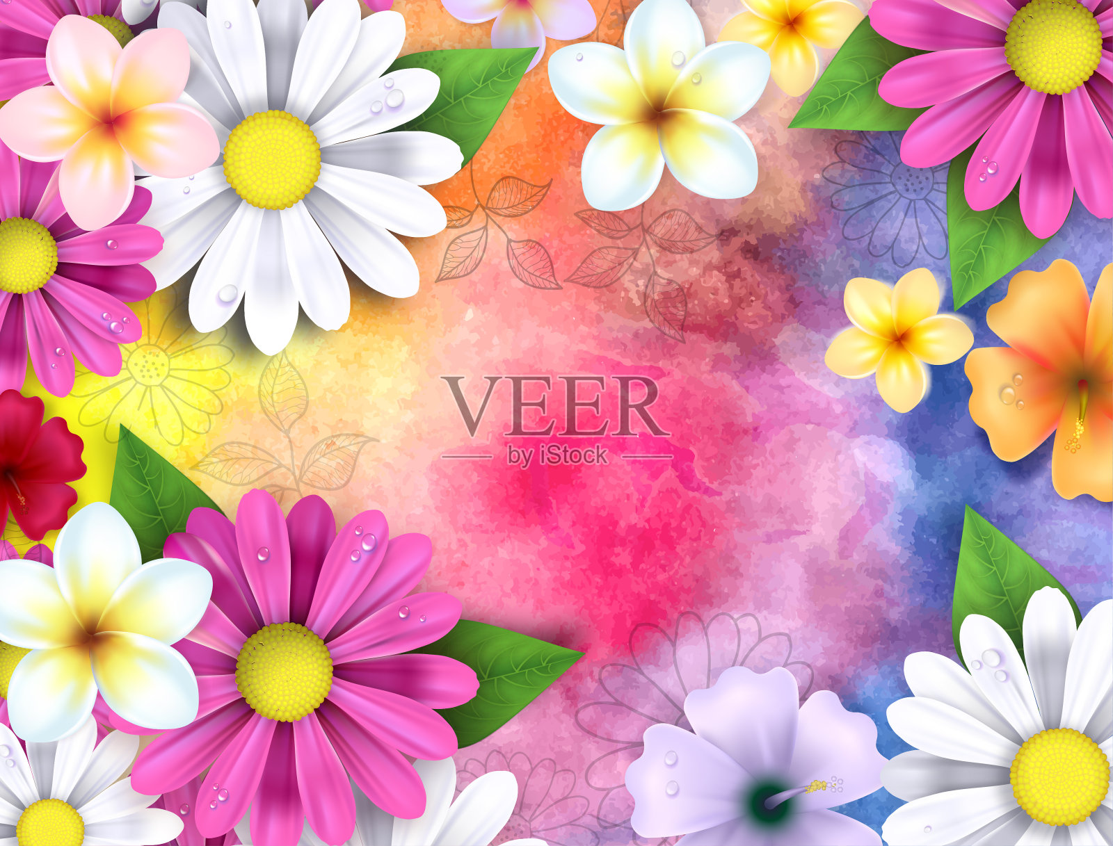 小枝和夏花背景插画图片素材