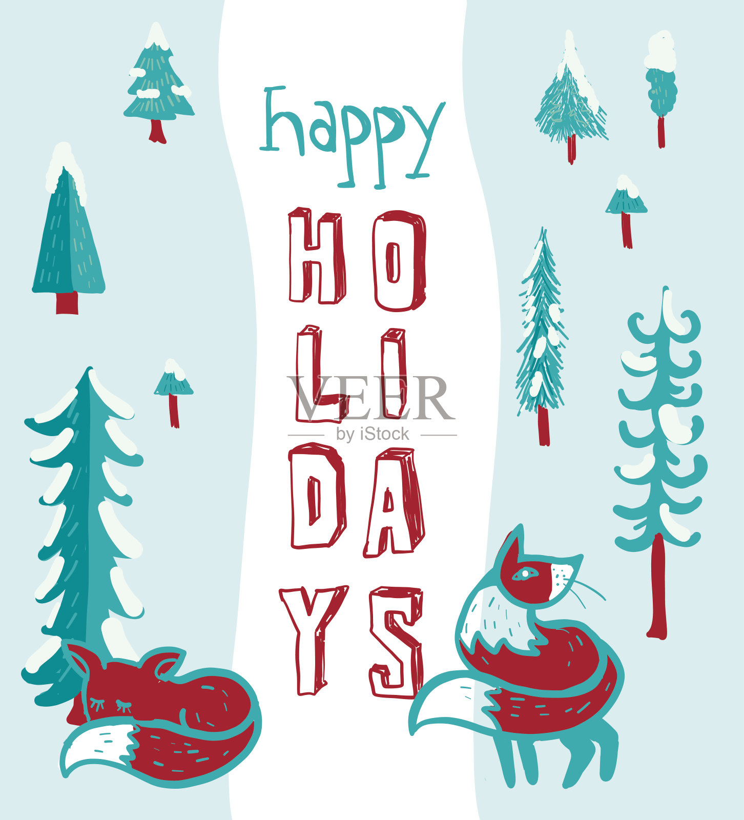 节日快乐，用手写字母的狐狸场景插画图片素材