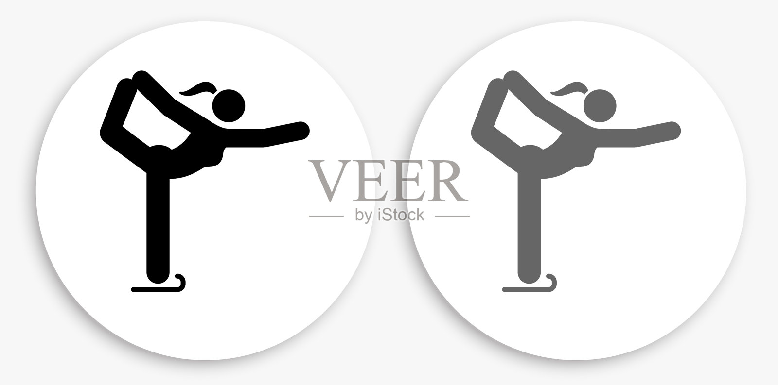 女花样滑冰运动员黑色和白色圆形图标插画图片素材