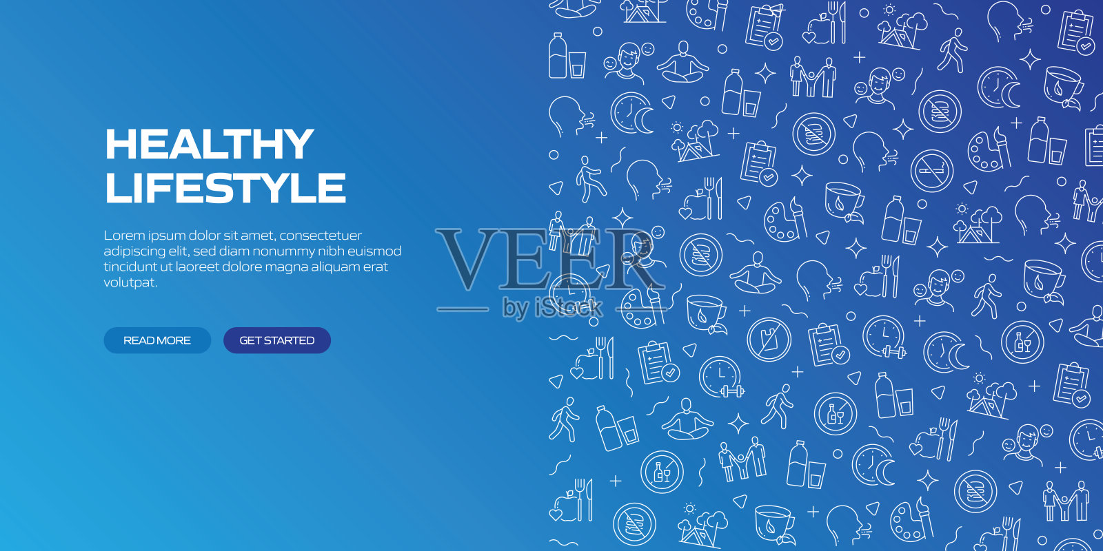 健康的生活方式网络横幅与线性图标，时髦的线性风格矢量插画图片素材