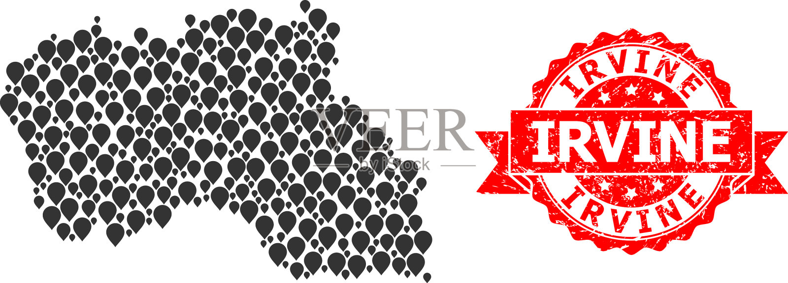 刻划了欧文海豹和圣诞老人的马赛克地图插画图片素材