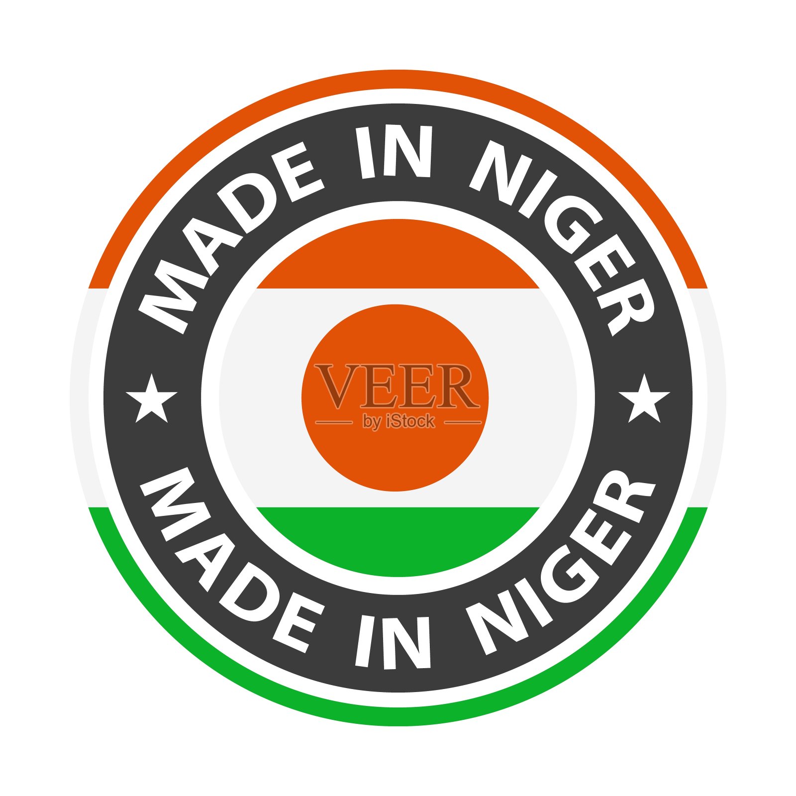 在尼日尔制造徽章矢量。有星星和国旗的贴纸。标志孤立在白色背景上。插画图片素材