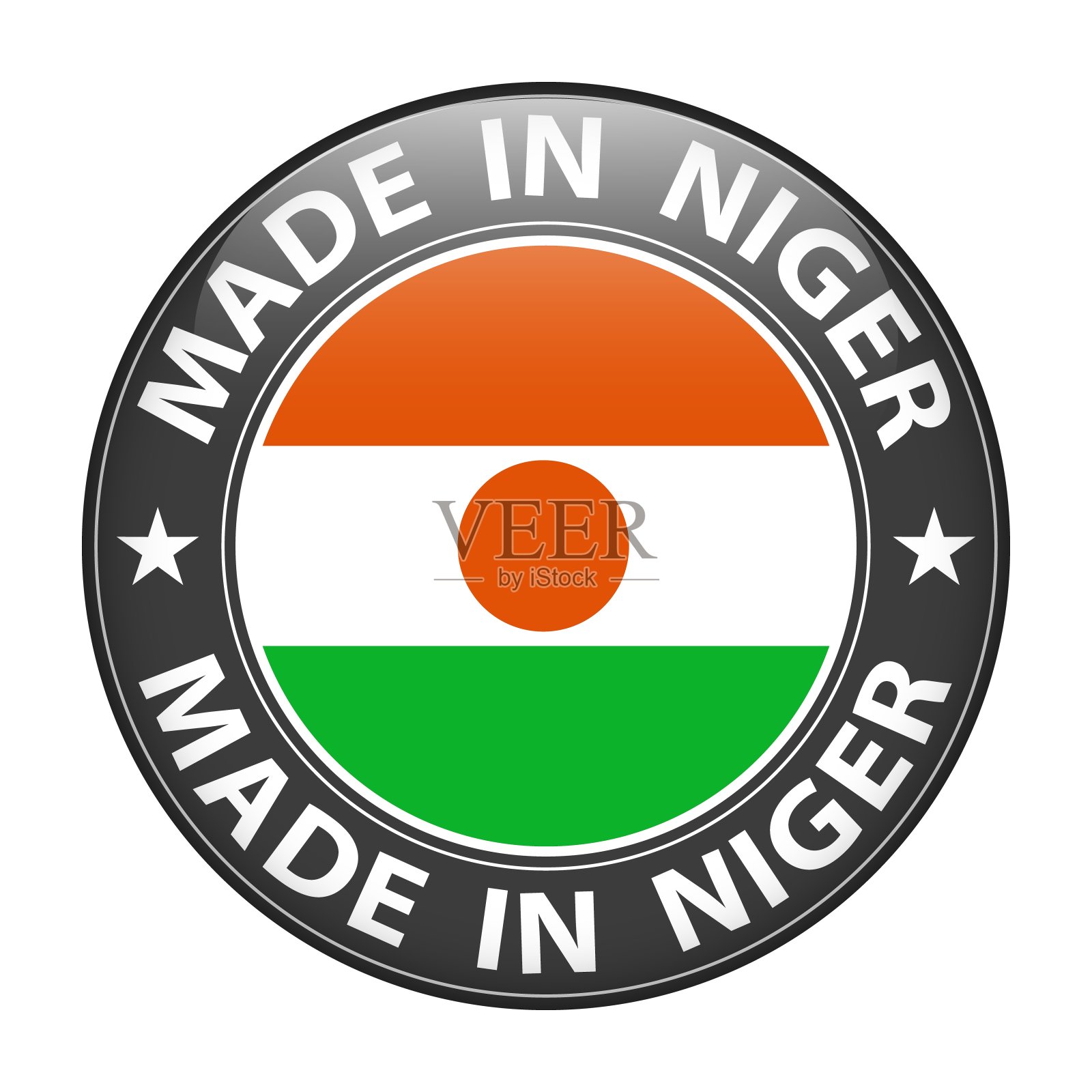 在尼日尔制造徽章矢量。有星星和国旗的贴纸。标志孤立在白色背景上。插画图片素材